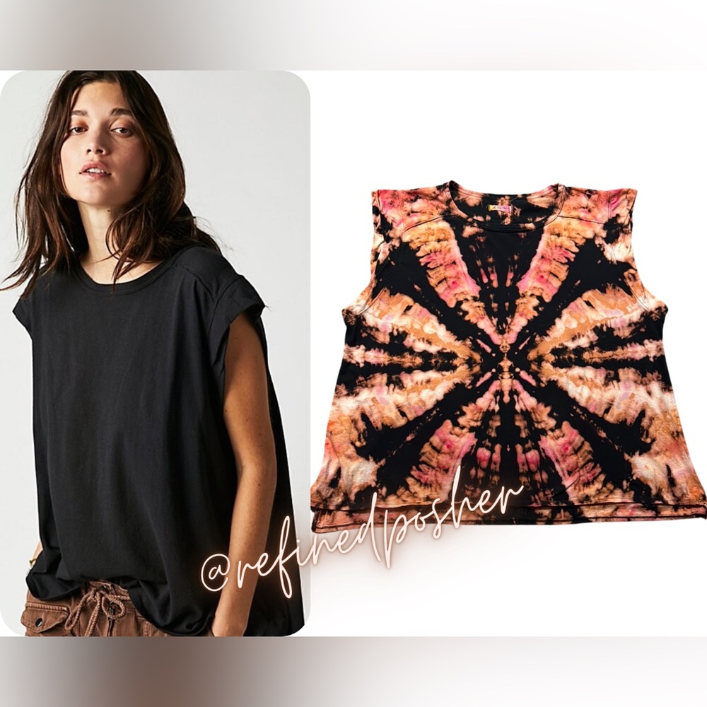 Free People We the Free Naomi Tee size XL NEW Black Reverse Tie Dye